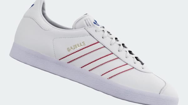 Adidas gazelle white 2025 with red stripes