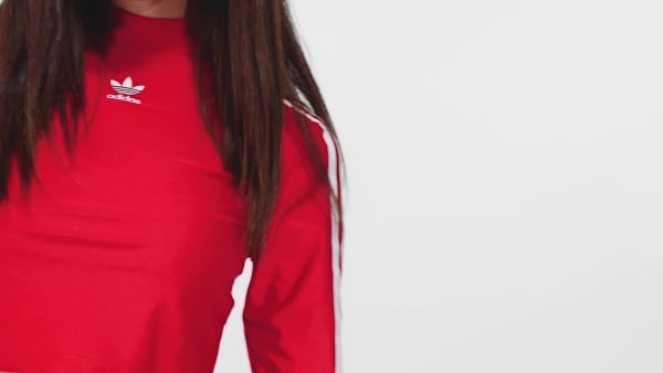 Rouge T-shirt Cropped manches longues 3 bandes 